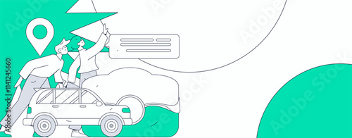 Flat vector concept operation hand drawn illustration of people taking a taxi
