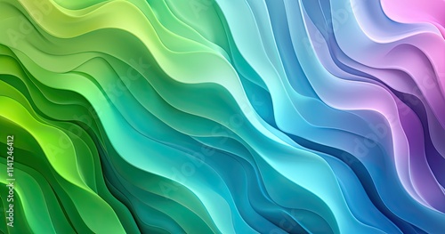 Wallpaper Mural A vibrant, flowing abstract design with waves of green, blue, and purple hues. Torontodigital.ca