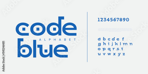 Codeblue creative modern geometric urban alphabet font. Digital abstract futuristic, game, techno, robot, music, logo, sport, minimal technology typography. Simple numeric vector illustration