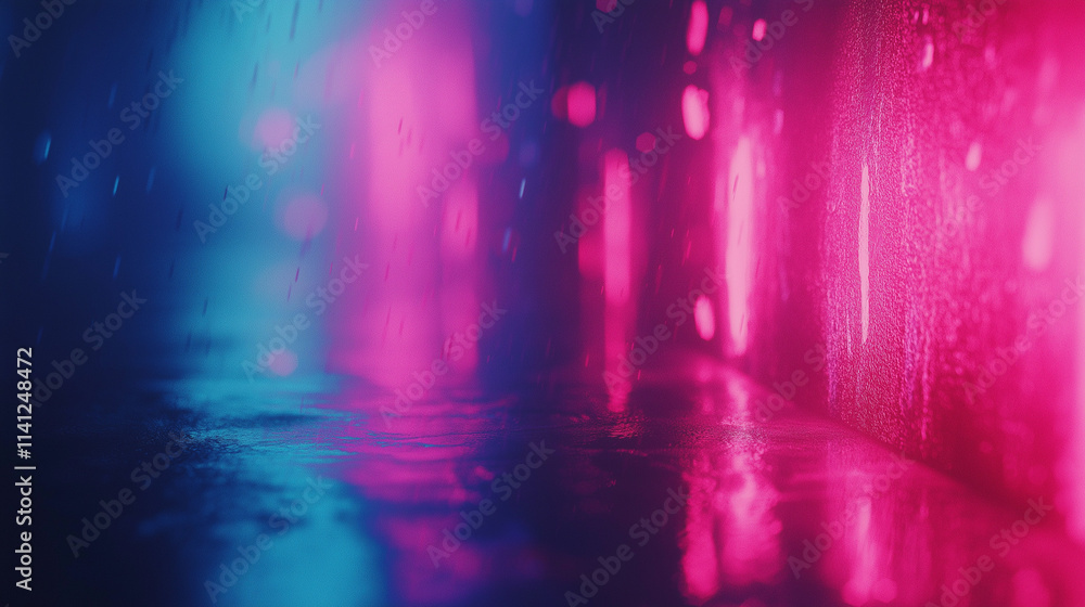 Neon pink and blue lights reflecting on wet surface Neon pink and blue lights reflecting on wet surface