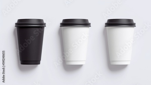 Wallpaper Mural  Blank black and white disposable paper cup with plastic lid mockup, isolated in 3D rendering.  Torontodigital.ca