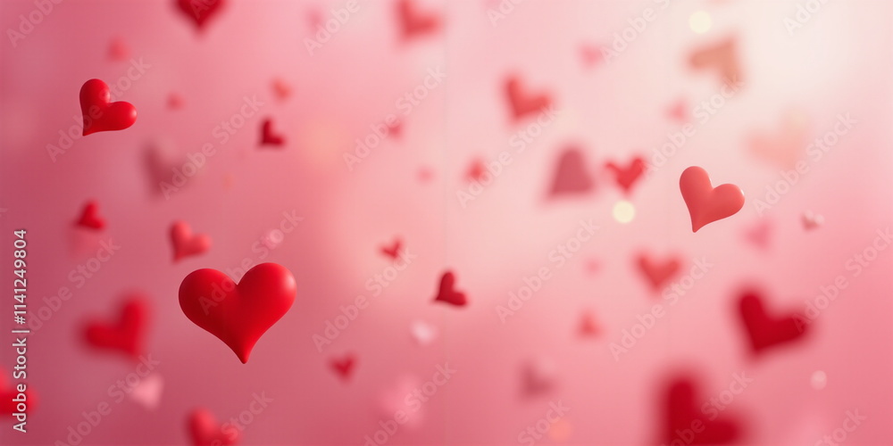 Floating Red and Pink Hearts on Soft Blurry Background, Romantic Valentine's Day and Love Concept Floating Red and Pink Hearts on Soft Blurry Background, Romantic Valentine's Day and Love Concept