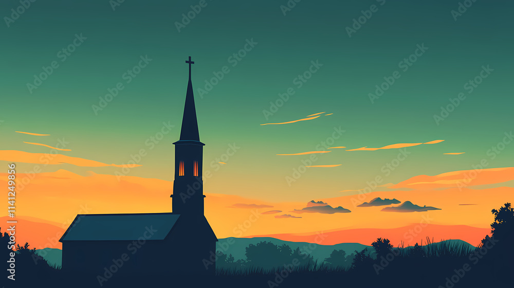 Obraz premium Church steeple and cross. Spire. Illustration