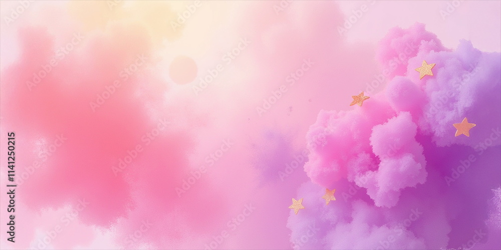 Fototapeta premium Dreamy Pink and Purple Smoke with Golden Sparkles, Abstract and Festive Background Concept