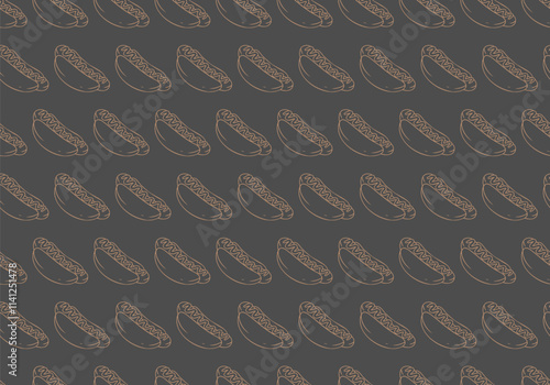 fast food hotdog illustration outline seamless pattern background
