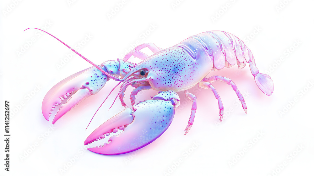 A stylized pastel-toned lobster with soft lavender and sky-blue hues, gentle gradient transitions, fine detailing on the shell, antennae, and legs, clean and sharp cut-out style on a flawless white ba A stylized pastel-toned lobster with soft lavender and sky-blue hues, gentle gradient transitions, fine detailing on the shell, antennae, and legs, clean and sharp cut-out style on a flawless white ba