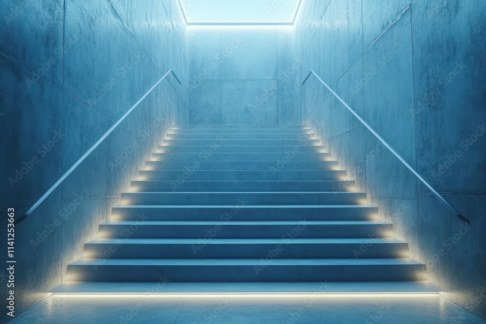 Modern Stairwell with Empty Ad Frame in Minimalist Subway Station Design Modern Stairwell with Empty Ad Frame in Minimalist Subway Station Design