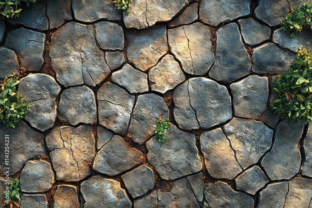 Fototapeta premium Hyper-realistic cracked earth ground texture with grass nature wallpaper
