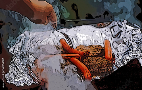 Illustration - Picnic Time -- Hotdogs and hamburgers coming up
