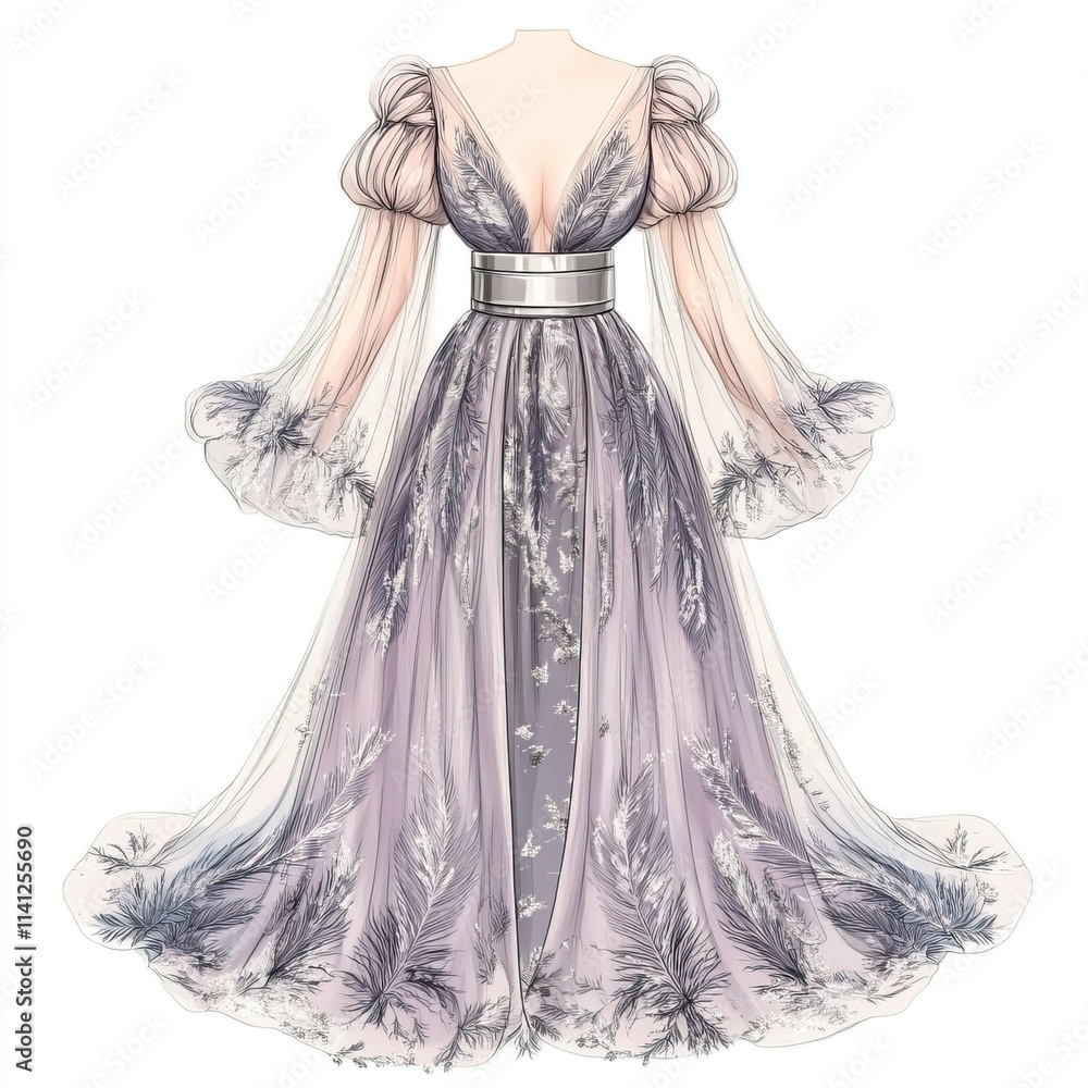 Elegant Lavender Gown Featuring Feather Design Elegant Lavender Gown Featuring Feather Design