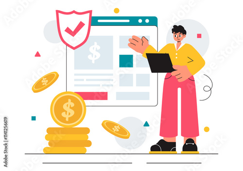 Encashment Vector Illustration featuring Employees Receiving Payment or Financial Compensation from Banking Collections in a Flat Style Background