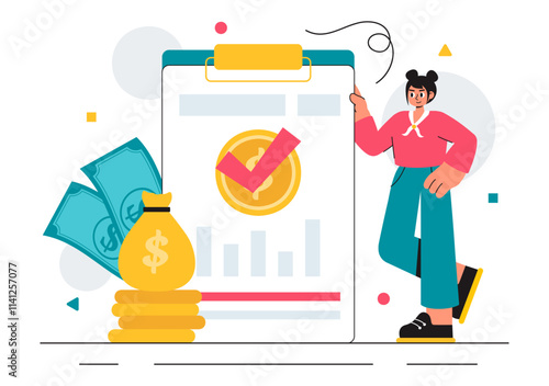Encashment Vector Illustration featuring Employees Receiving Payment or Financial Compensation from Banking Collections in a Flat Style Background
