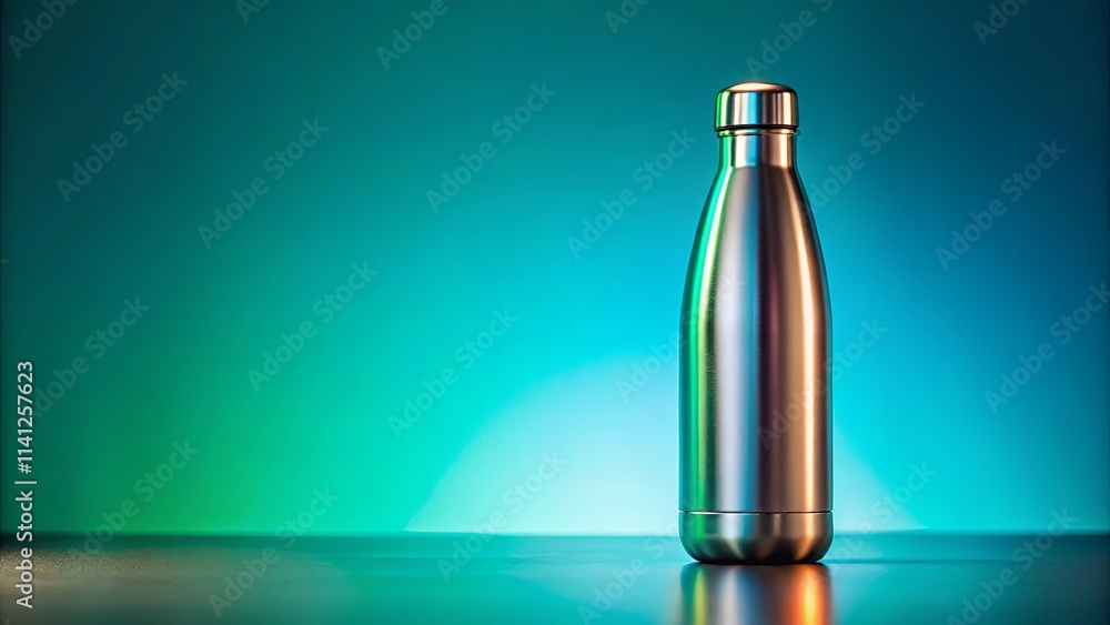Sleek Metal Water Bottle on Vibrant Teal Background, Ideal for Hydration and Lifestyle Photography Sleek Metal Water Bottle on Vibrant Teal Background, Ideal for Hydration and Lifestyle Photography