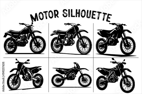 Dirt Bike Vector silhouette Bundle. Silhouette of a rider dirt motocross bike set.