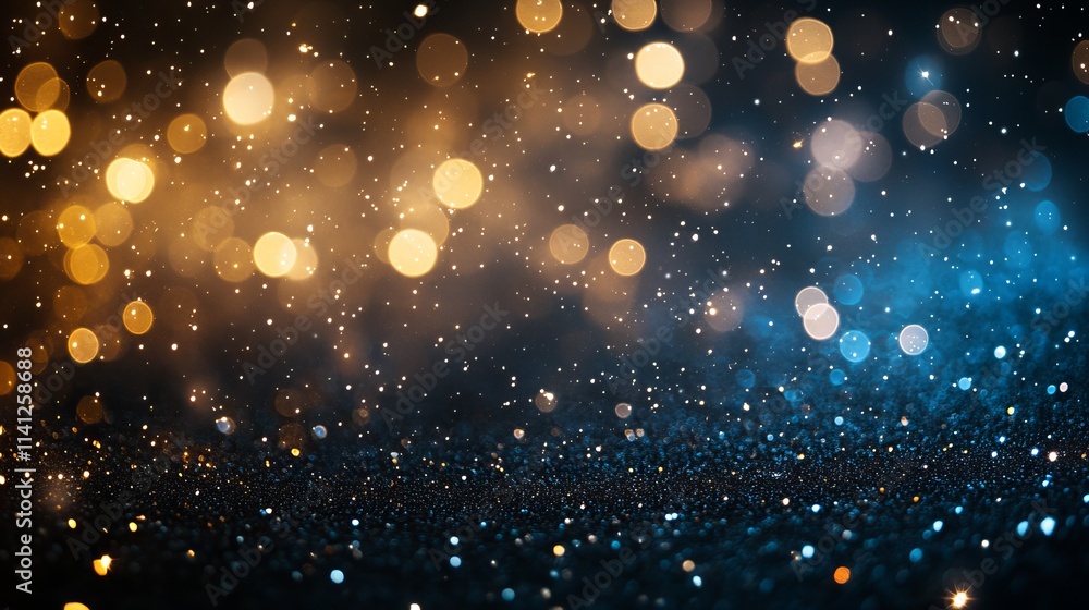 Shimmering abstract glitter background with gold, blue, and black de-focused lights Shimmering abstract glitter background with gold, blue, and black de-focused lights
