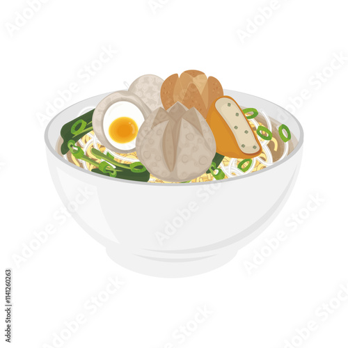 Vector Illustration Logo Clipart Bakso komplit or Indonesian meatballs soup