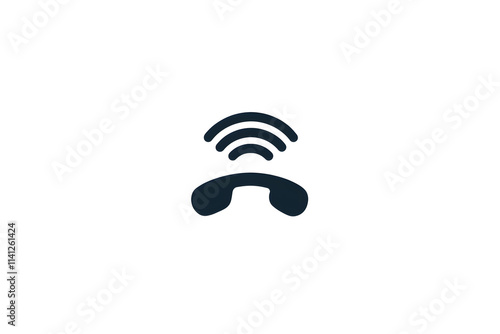 Black phone call icon with wireless signal waves, modern communication symbol, contact design concept, minimalistic flat style on white background for digital and mobile networks photo