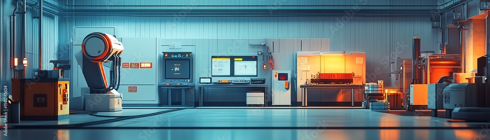 Naklejka premium Industry 40 smart factory interior featuring advanced automation