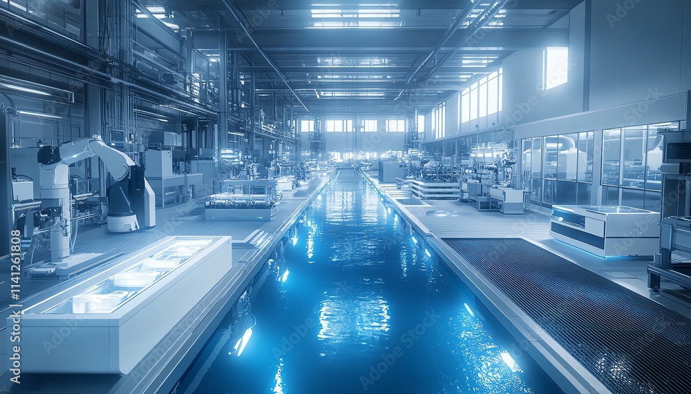 Interior view of a smart factory with advanced robotics Interior view of a smart factory with advanced robotics