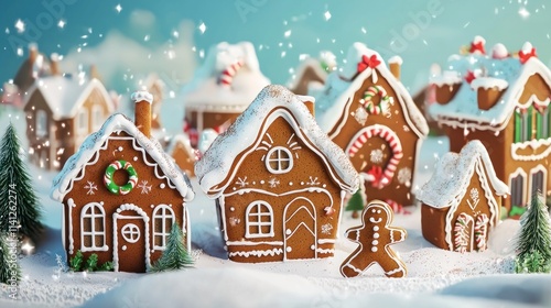 Charming Gingerbread Houses In A Snowy Christmas Village photo