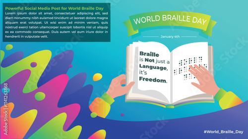 Social media, post, social media post, Illustration, Vector, World Braille Day, January 4th, Braille, Louis Braille, Blindness, Visual Impairment, Accessibility, Inclusion, Disability Rights