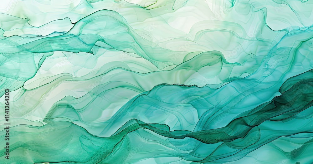 Obraz premium Abstract flowing waves in shades of teal and green, creating a serene and fluid composition.