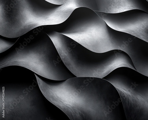 Black Paper Texture Minimalist Abstract Monochrome Background with Curved Twisted Folds and Stylish Shadows photo