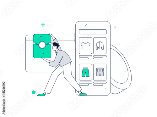 Holiday shopping people doing e-commerce online shopping flat vector concept operation hand drawn illustration
 photo