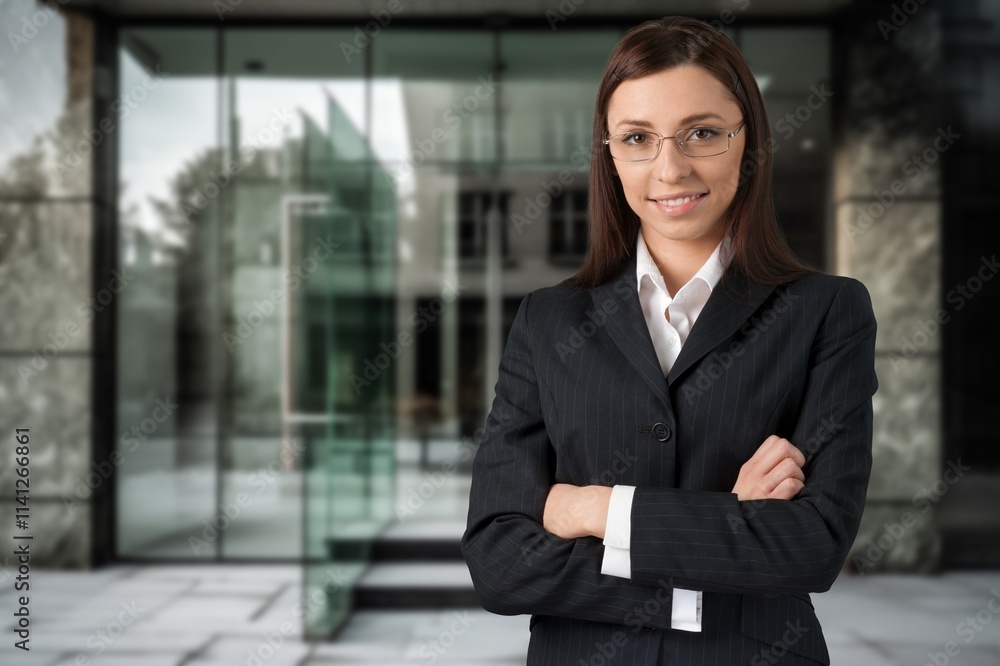 Modern stylish business woman in formal suit standing Modern stylish business woman in formal suit standing