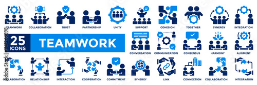 Teamwork icon collection set. Containing collaboration,trust,partnership,together,cooperation,support icon. Simple flat vector illustration.	