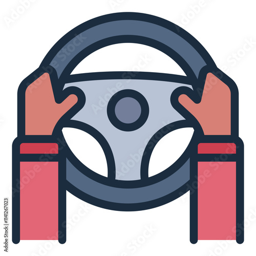 Hands On Steering Wheel filled line icon for driving and vehicle safety