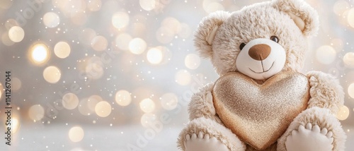 Wallpaper Mural Teddy Bear Holding a Heart Concept. Soft teddy bear with a heart on a blurred festive background Torontodigital.ca