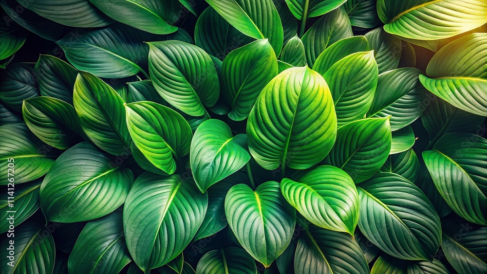Lush Green Tropical Foliage Background Texture Vibrant, Full Frame Image of Overlapping Leaves Lush Green Tropical Foliage Background Texture Vibrant, Full Frame Image of Overlapping Leaves