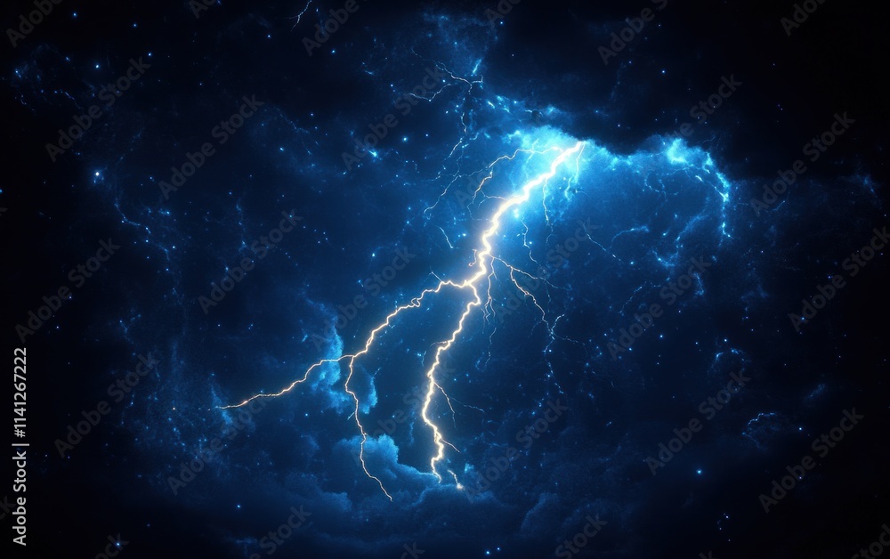 Powerful Blue Lightning Strike in Dark Stormy Night Background 3D Rendering Powerful Blue Lightning Strike in Dark Stormy Night Background 3D Rendering