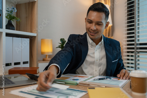 Εκτύπωση καμβά middle aged professional businessman wearing white shirt and suit happily smilin