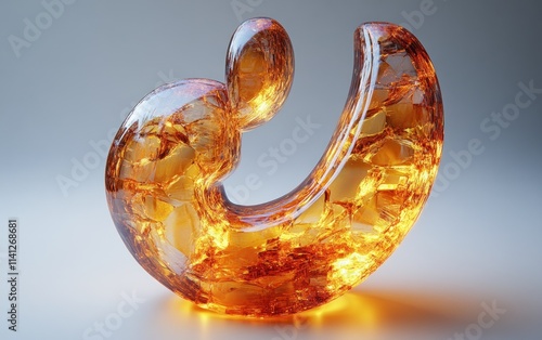 Transparent amber musical note minimalist design with warm glow in white space floating isolated photo