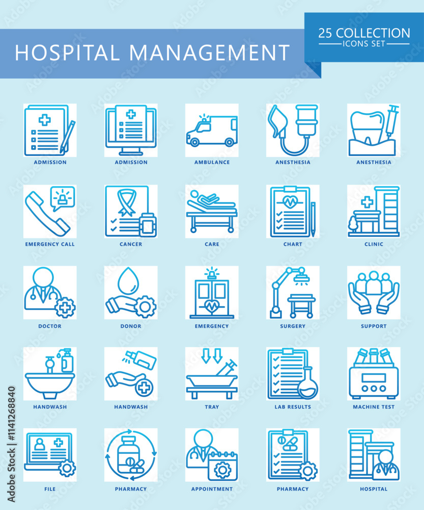 Hospital management gradient icons set. contain surgery, tray, appointment, doctor, nurse, diagnostic, clinic and more. Vector EPS 10 for print, digital UI, UX kit, web and app for business management Hospital management gradient icons set. contain surgery, tray, appointment, doctor, nurse, diagnostic, clinic and more. Vector EPS 10 for print, digital UI, UX kit, web and app for business management