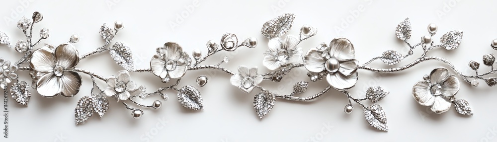 Elegant silver floral design, white isolated background. Elegant silver floral design, white isolated background.