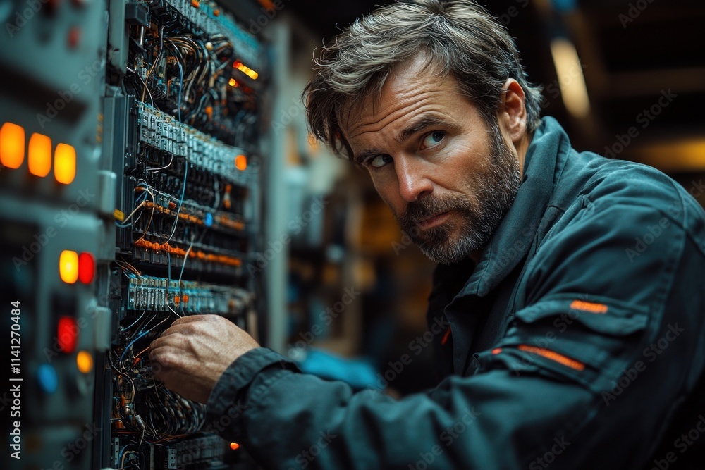 Electrical Technician Testing Installations with Multimeter in Industrial Setting Electrical Technician Testing Installations with Multimeter in Industrial Setting