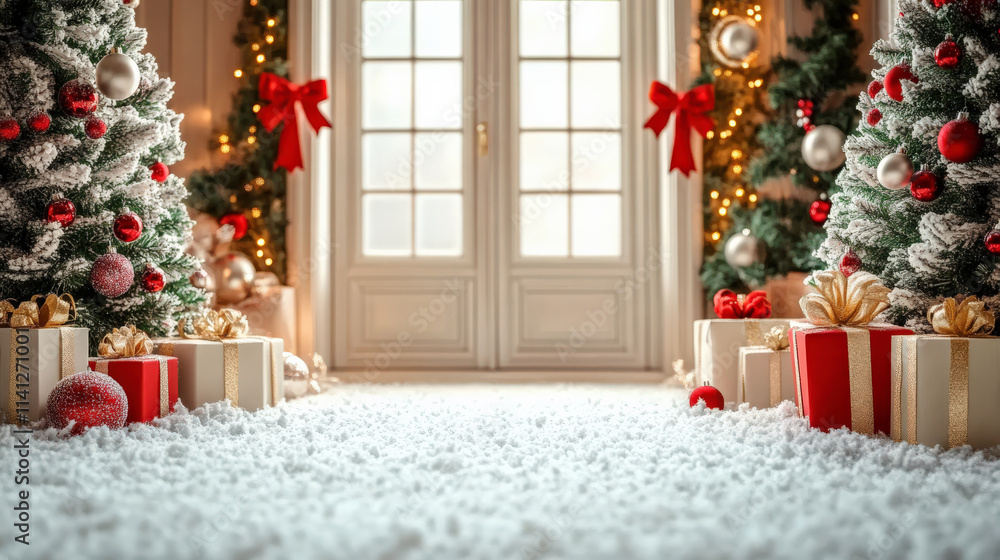 Christmas interior decoration, Christmas tree and gift box Christmas interior decoration, Christmas tree and gift box