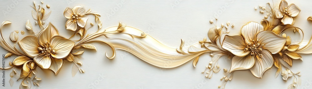 Elegant floral design in gold and cream on a soft textured background. Elegant floral design in gold and cream on a soft textured background.