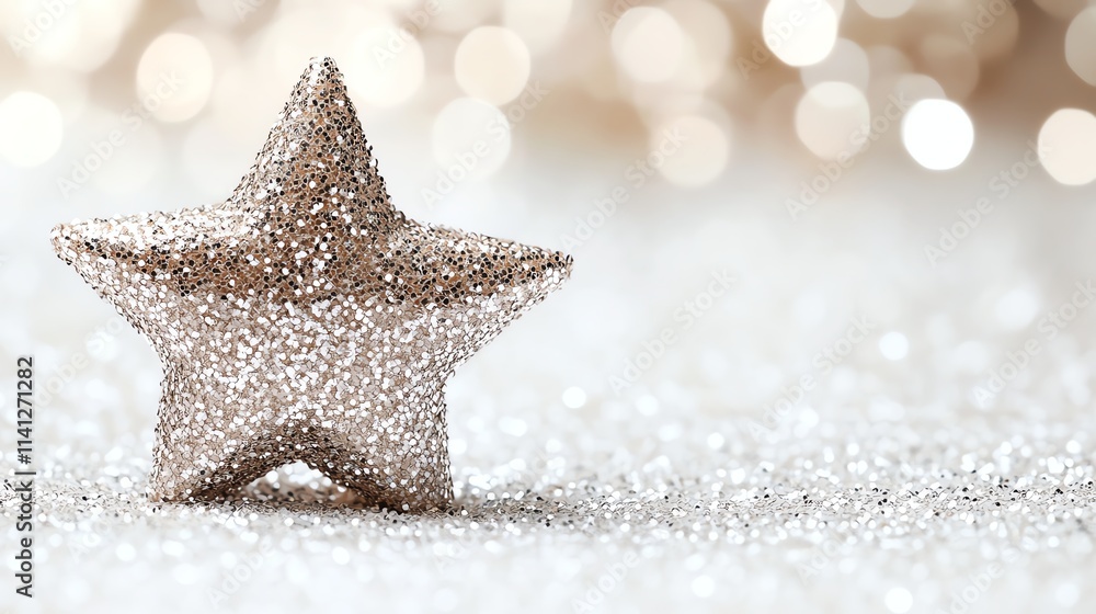 Sparkling glitter star on a shiny surface, perfect for festive decorations Sparkling glitter star on a shiny surface, perfect for festive decorations