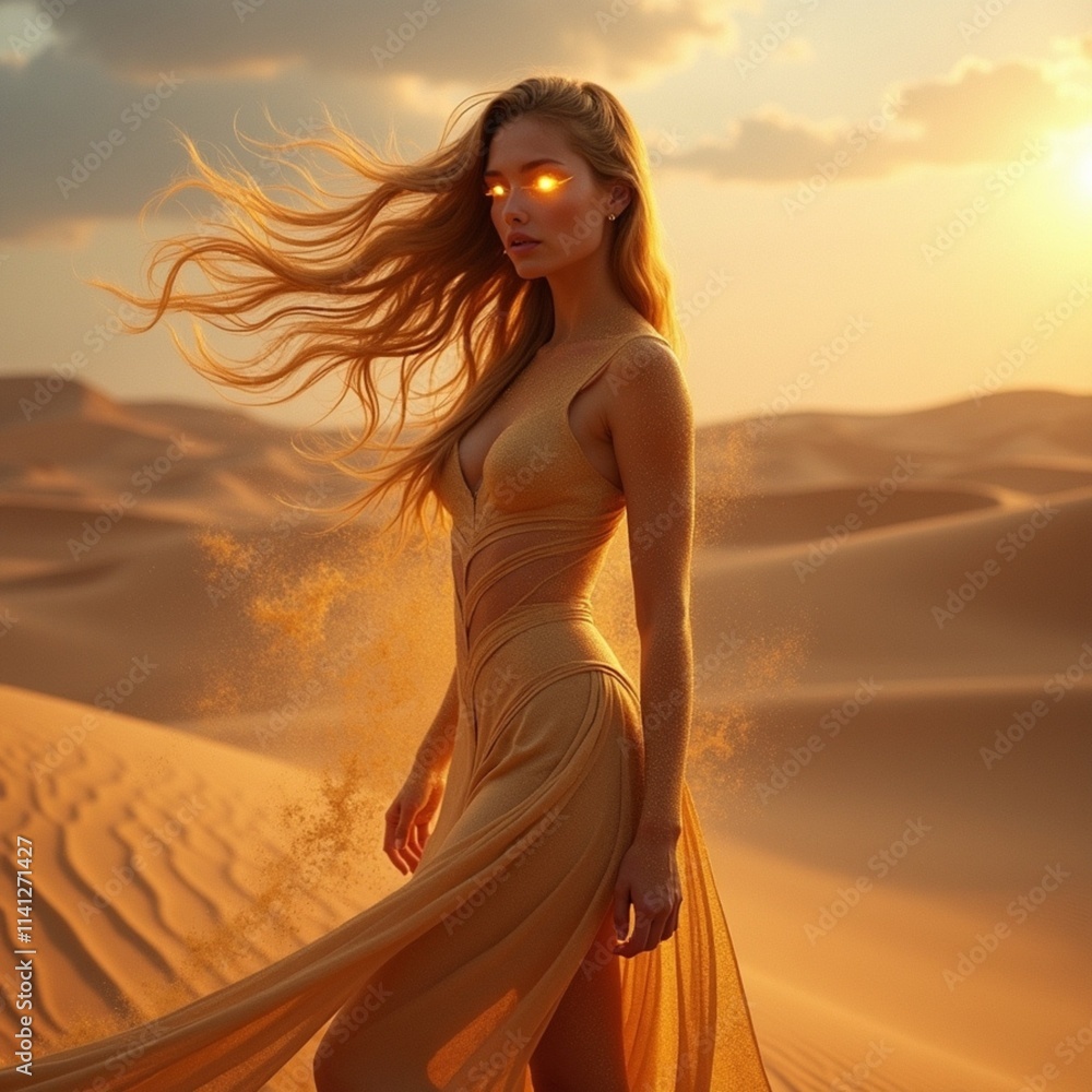 fantasy female made of magical shifting sand