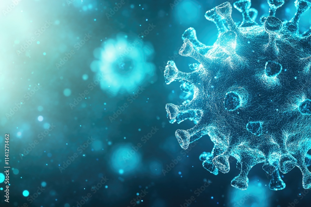 Coronavirus Molecular Structure 3D Render in Blue Coronavirus Molecular Structure 3D Render in Blue