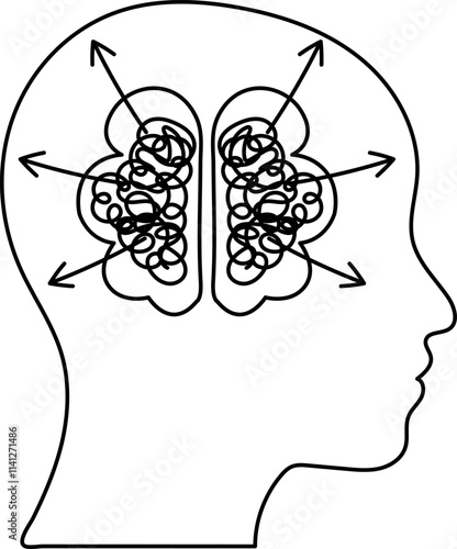 Abstract Brain with Tangled Thoughts and Arrows