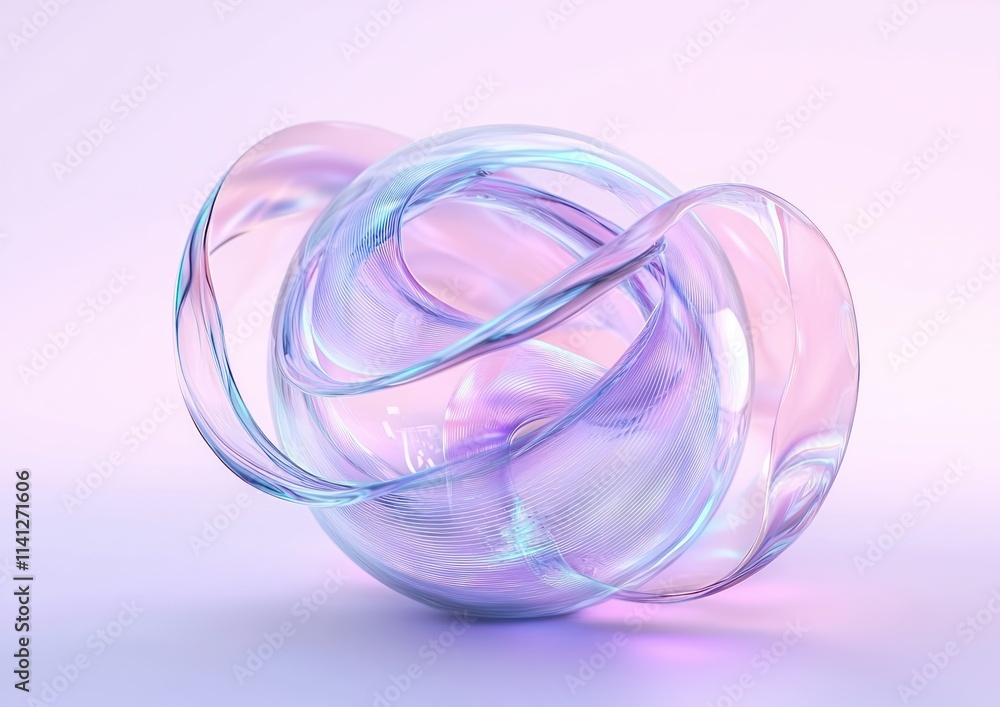 Futuristic Crystal Sphere with Translucent Ribbons in Soft Pastel Colors and Ethereal Lighting Futuristic Crystal Sphere with Translucent Ribbons in Soft Pastel Colors and Ethereal Lighting