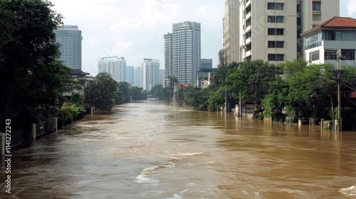 City Buildings Submerged In Floodwaters During Heavy Rains