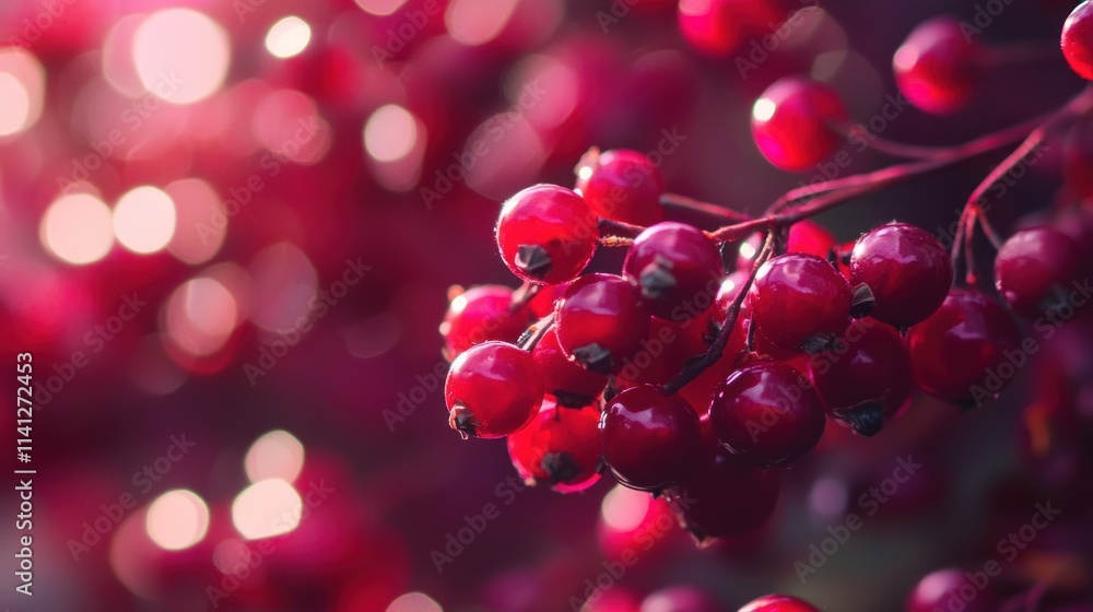 Red Berries Cluster On Branch In Sunlight Red Berries Cluster On Branch In Sunlight
