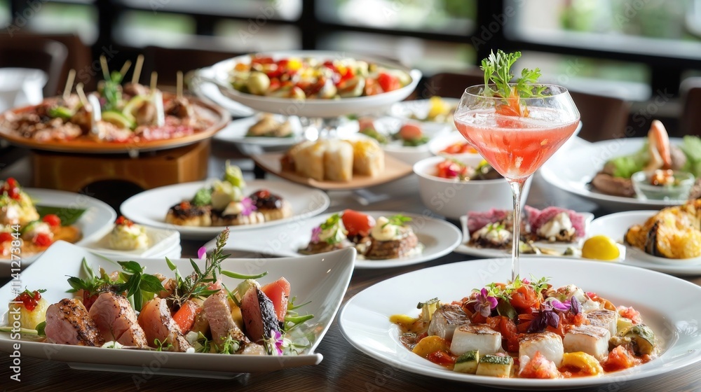 Elegant Buffet Display Of Delicious Food And Drink Elegant Buffet Display Of Delicious Food And Drink
