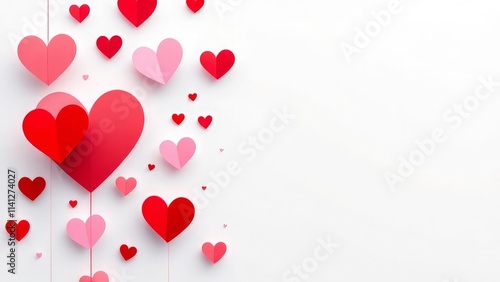 red hearts are scattered on a white background with Happy Valentine's day background banner